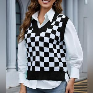 Black and White Checkered Sweater Vest